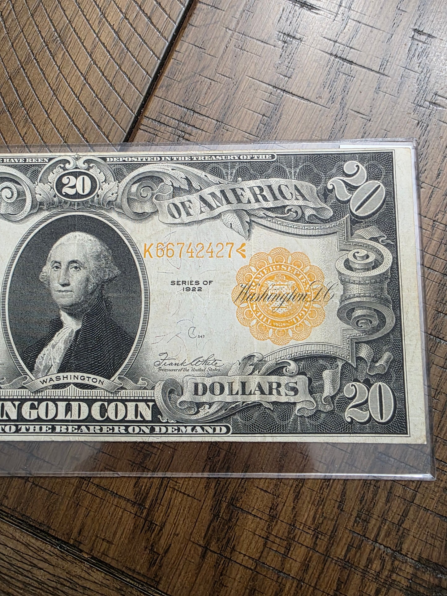 1922 $20 Gold Certificate Large Note - Very Good Shape