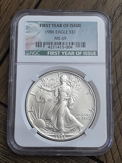1986 Silver American Eagle $1 MS 69 First Year Of Issue NGC .999 Silver 1 oz.
