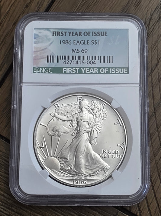 1986 Silver American Eagle $1 MS 69 First Year Of Issue NGC .999 Silver 1 oz.