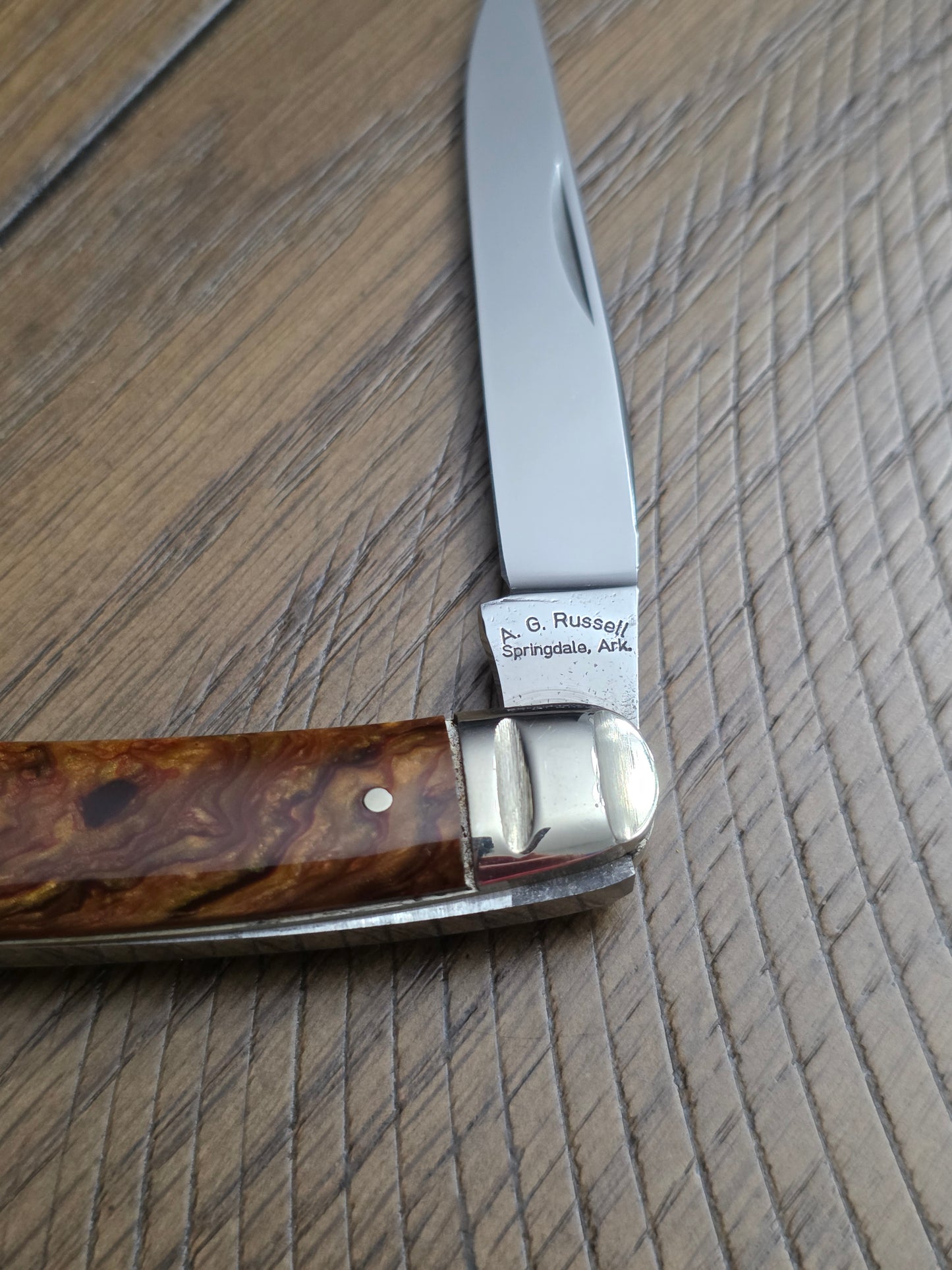 1991 A.G. Russell Muskrat with Butter & Molasses Handles - German Made - Acorn Shield
