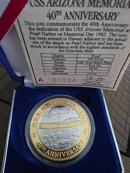 The 40th Anniversary USS Arizona Memorial - Commemorative coin - 1oz silver medallion