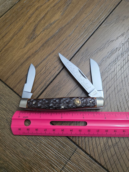 675 Puma Stock Knife Brown Jig Bone Handles 3 Blade Stockman German Made 4"