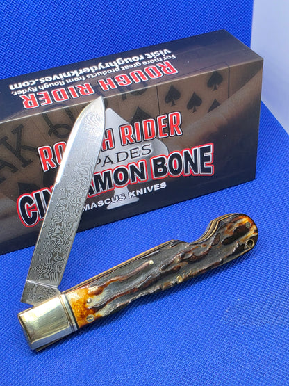 Rough Ryder - Cinnamon Bone - Damascus Lockback Folding Knife - RR2524