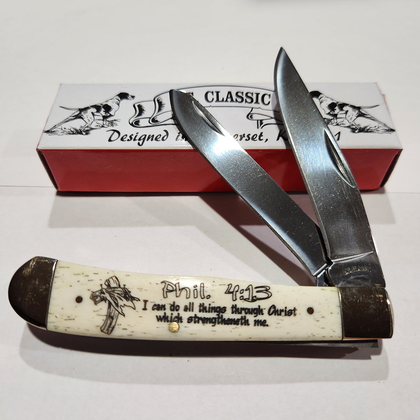 US CLASSIC Trapper 40WBN Phil 4:13 Smooth White Bone