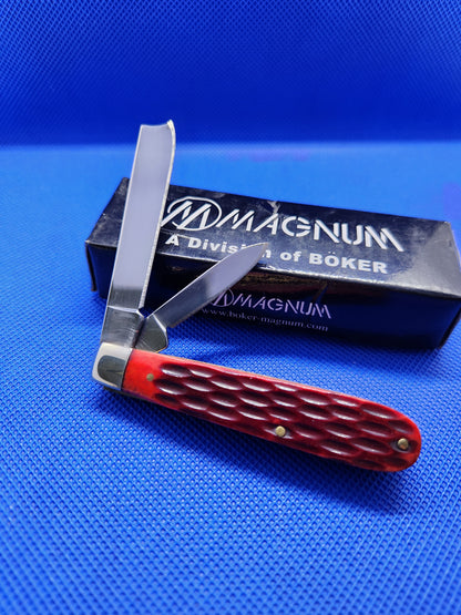 Boker Magnum Bonsai One Arm Razor Knife Red Jigged Bone Handles SC111 Discontinued