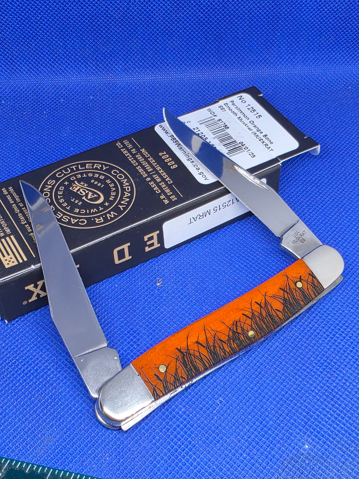 2025 Case XX Smooth Persimmon Bone Muskrat knife with Muskrat on Handle CA12515MRAT