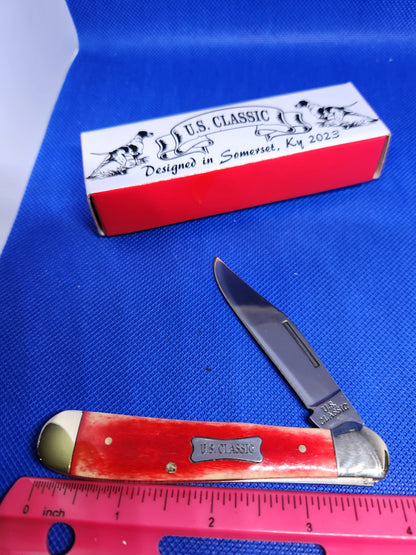 US Classic Copperhead Smooth Red Bone Single Blade Slip Joint Pocket Knife 70-1-RBN