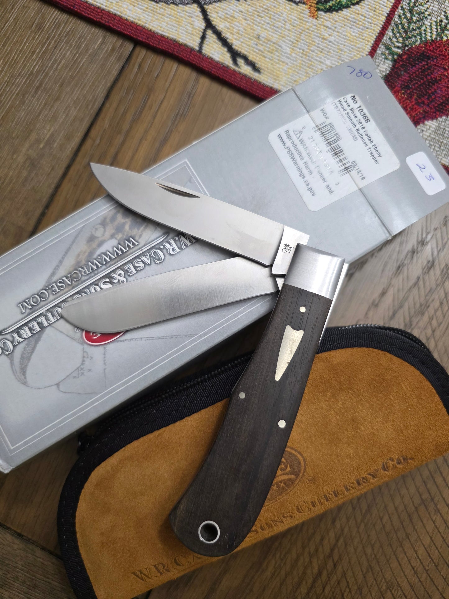 2019 Case XX Tony Bose Bullnose Trapper Knife Ebony Wood 10366 154CM