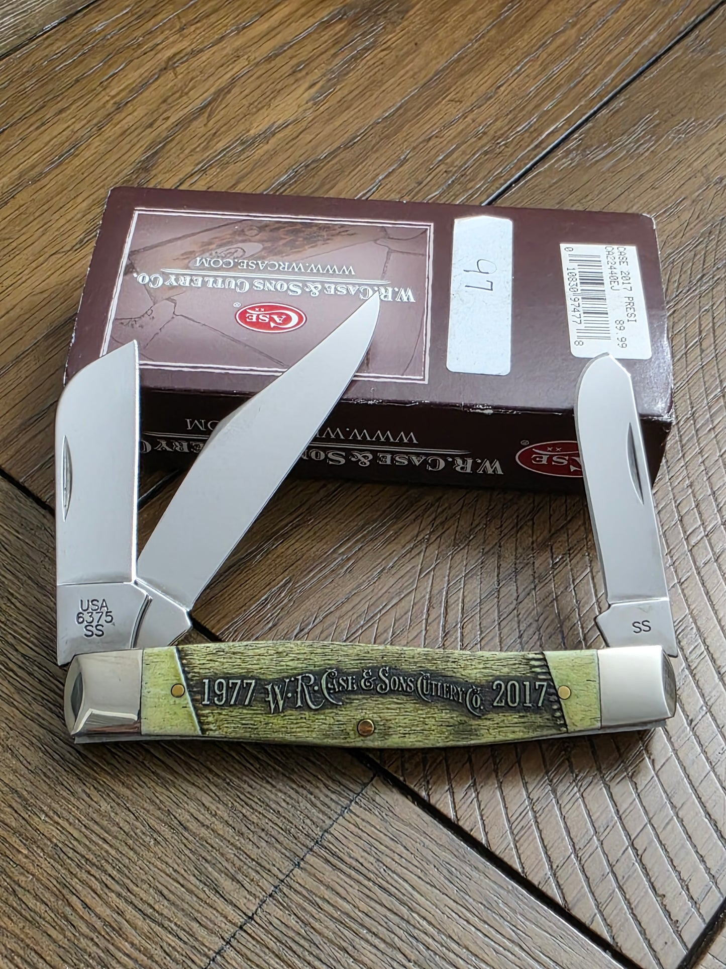 2017 Case XX President Knife 6375 Large Stockman Carved Green Bone sn#097