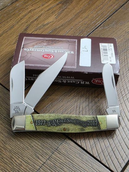 2017 Case XX President Knife 6375 Large Stockman Carved Green Bone sn#097