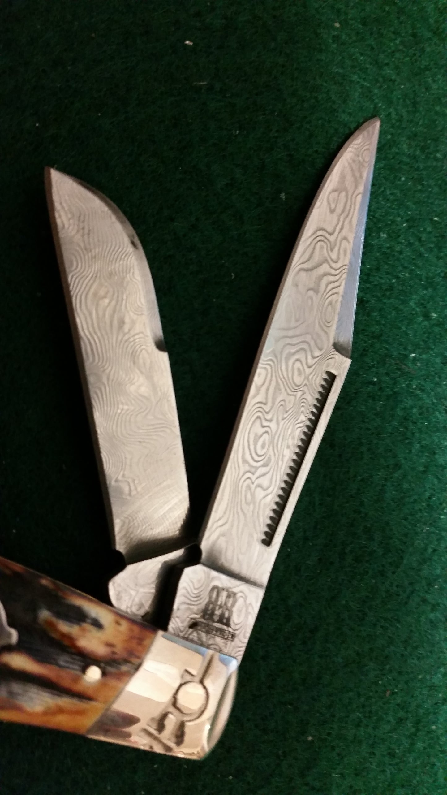 Rough Ryder RR2160 Stockman Knife, Damascus, Cinnamon Bone Stag Handles