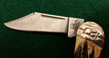 Rough Ryder RR2162 Ladies Boot Knife, Damascus, Cinnamon Bone Stag Handles