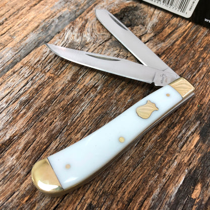 BOKER PLUS 3 3/4" TRAPPER Couteau de poche style vintage Poignées BLANCHES NOUVEAU BO294W