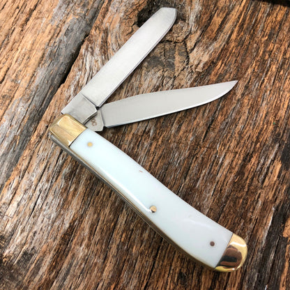 BOKER PLUS 3 3/4" TRAPPER Couteau de poche style vintage Poignées BLANCHES NOUVEAU BO294W