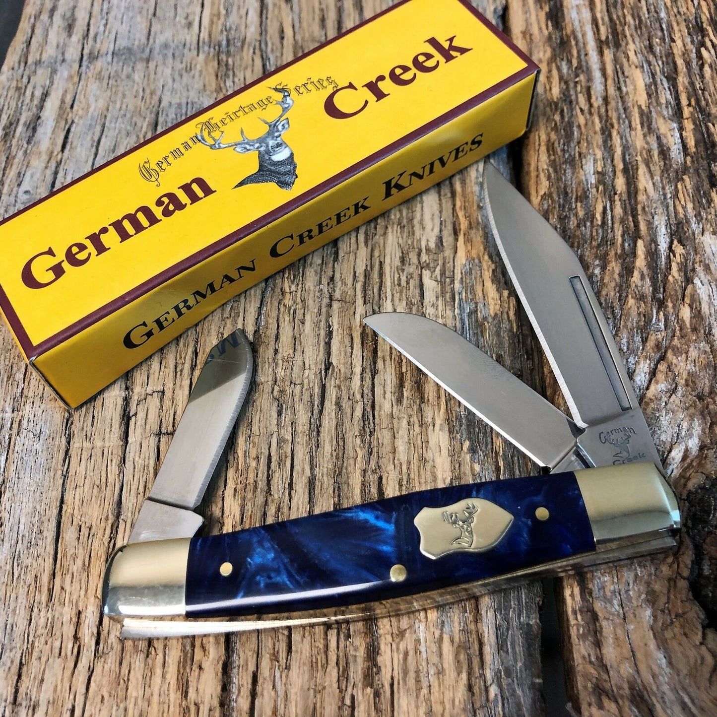 GERMAN CREEK 3 3/4" Stockman Couteau de poche à trois lames BLUE PEARL NOUVEAU