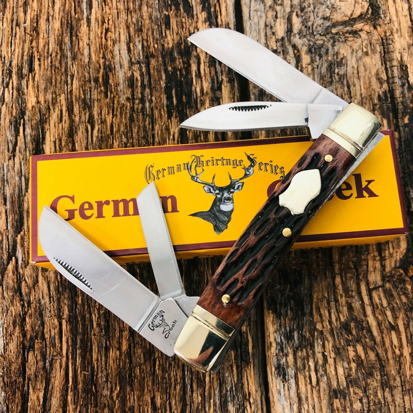 GERMAN CREEK 3 5/8" Couteau de poche du Congrès 4 lames, tout nouveau JIGGED BONE